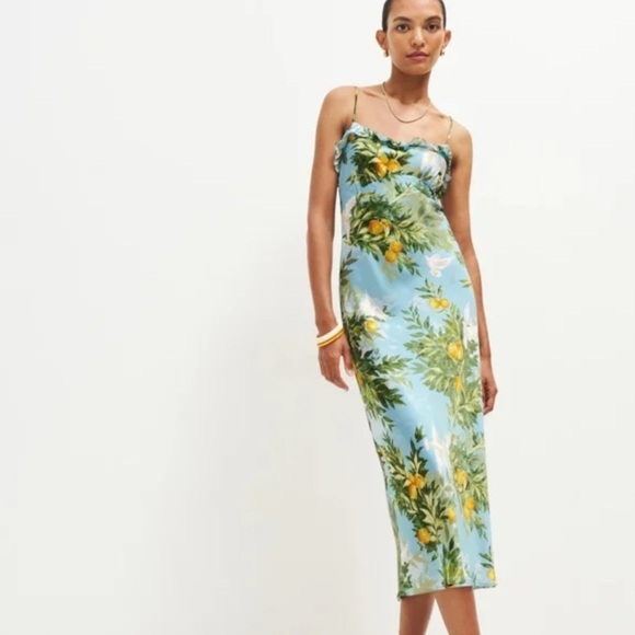Reformation Dresses & Skirts - Reformation Arabella 100% Silk Slip Dress in Villa Livia Blue Lemon Print